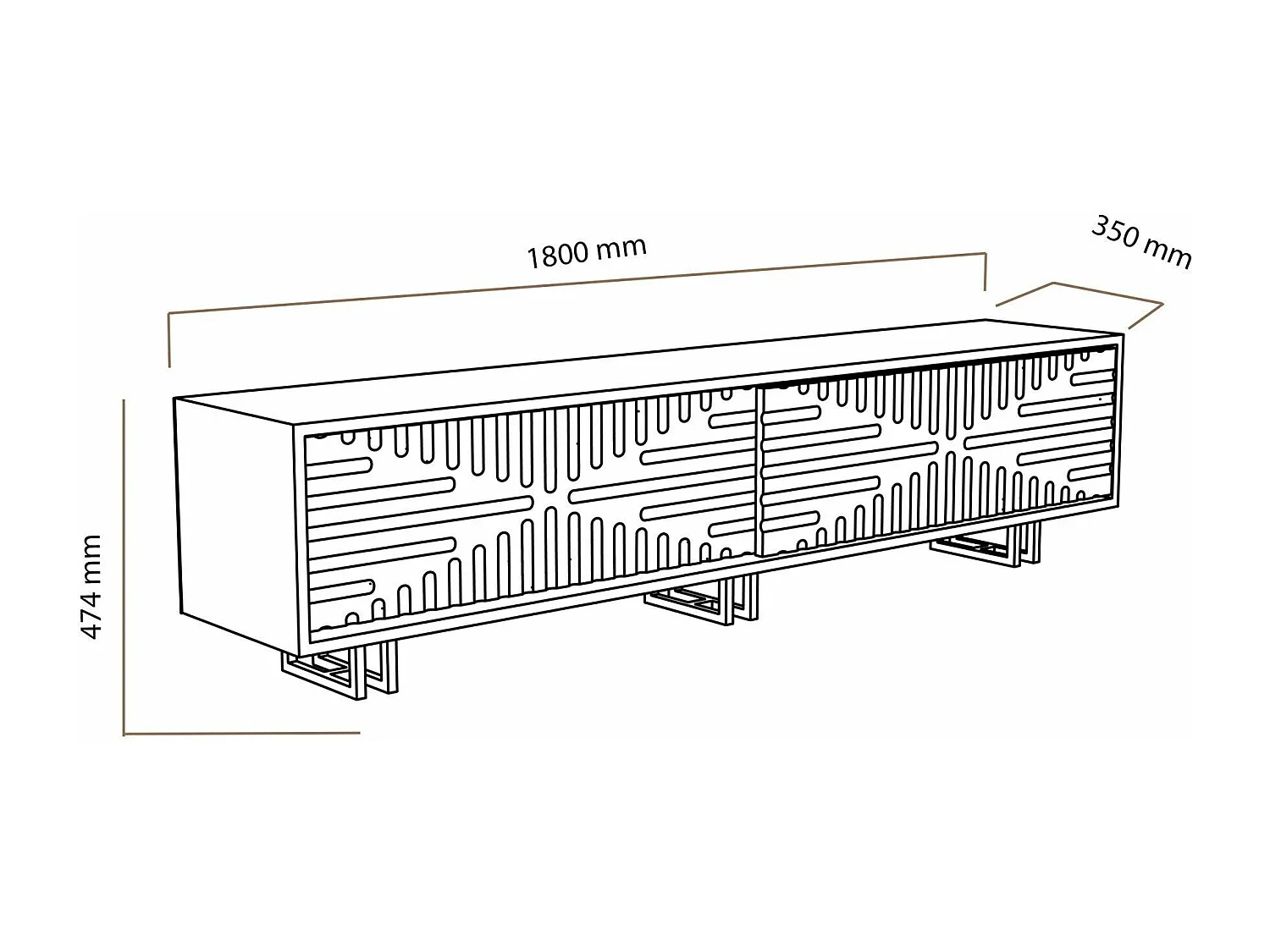 Mesa de tv Kailua 1453, Roble|Blanco, 180x47x35cm