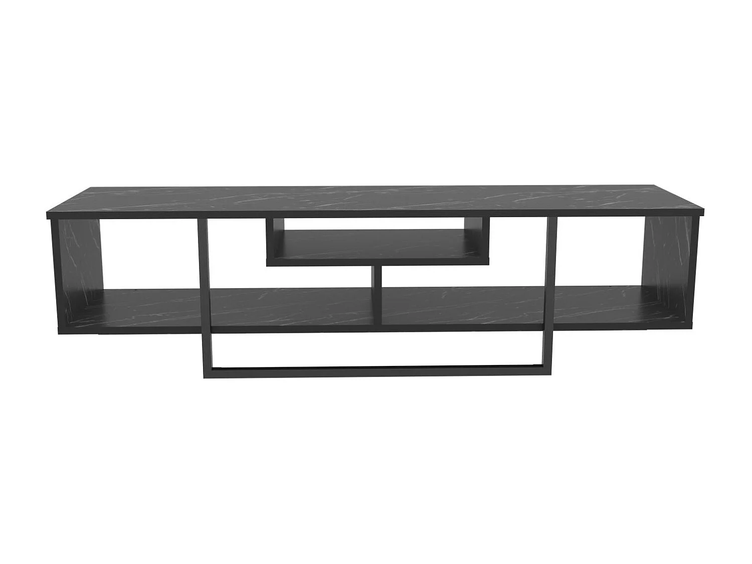 Eleganter schwarzer TV-Ständer, 150 cm breit, 35,2 cm tief, 40 cm hoch | 100 % melaminbeschichtete Spanplatte, 18 mm stark | Perfekt für moderne Wohnzimmer