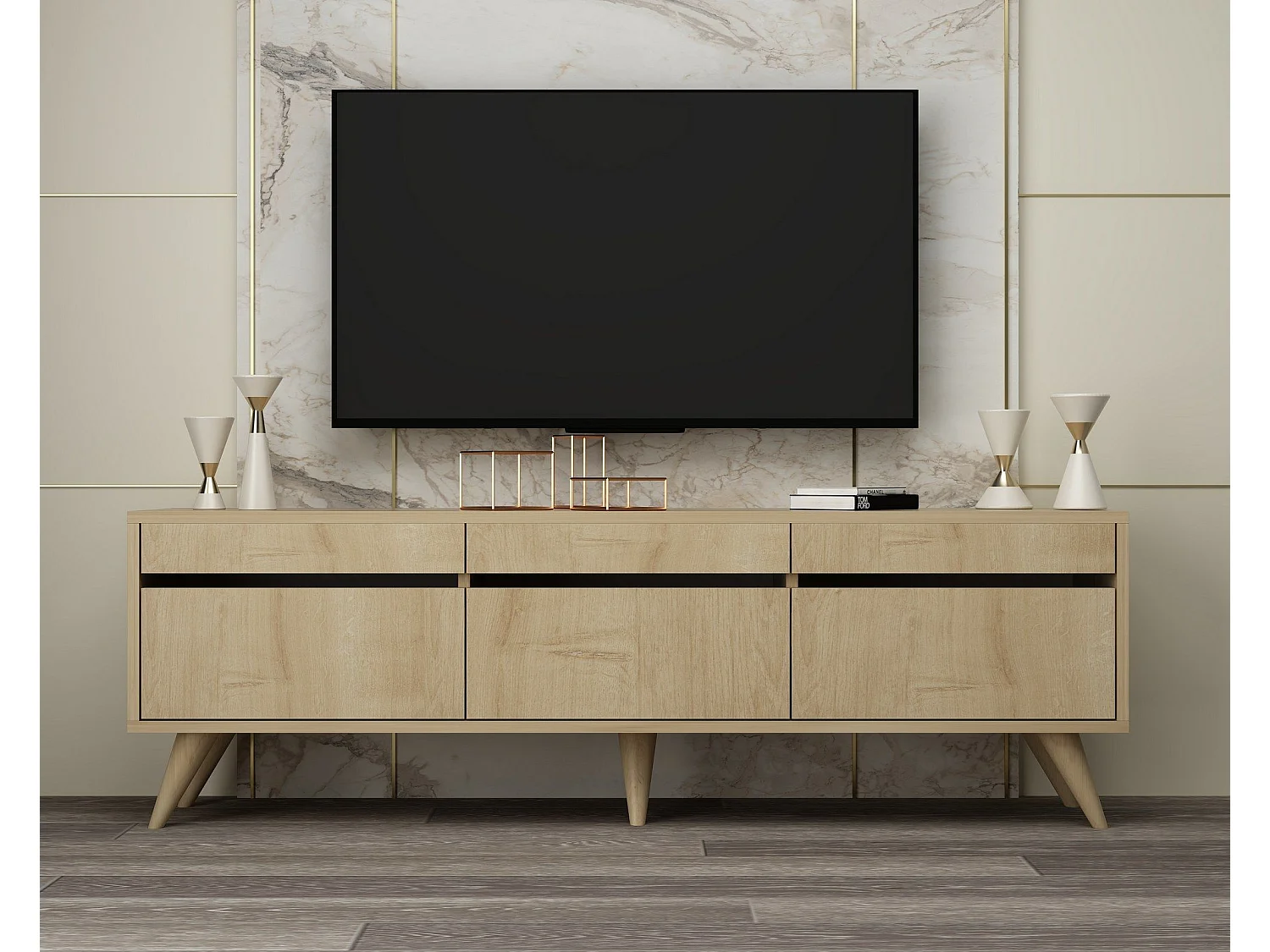 Meuble TV style scandinave Algol 150cm Chêne clair