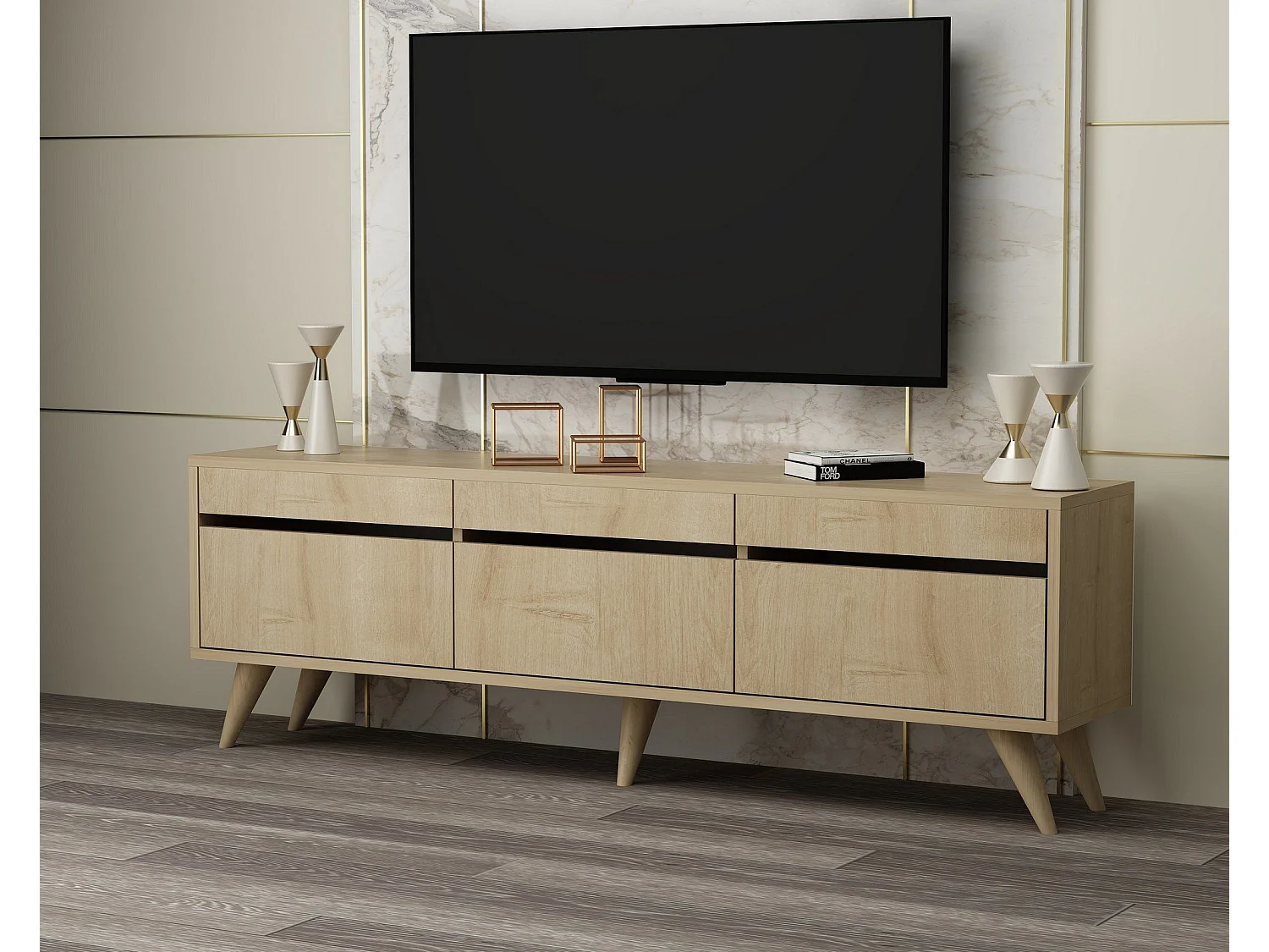 Meuble TV style scandinave Algol 150cm Chêne clair