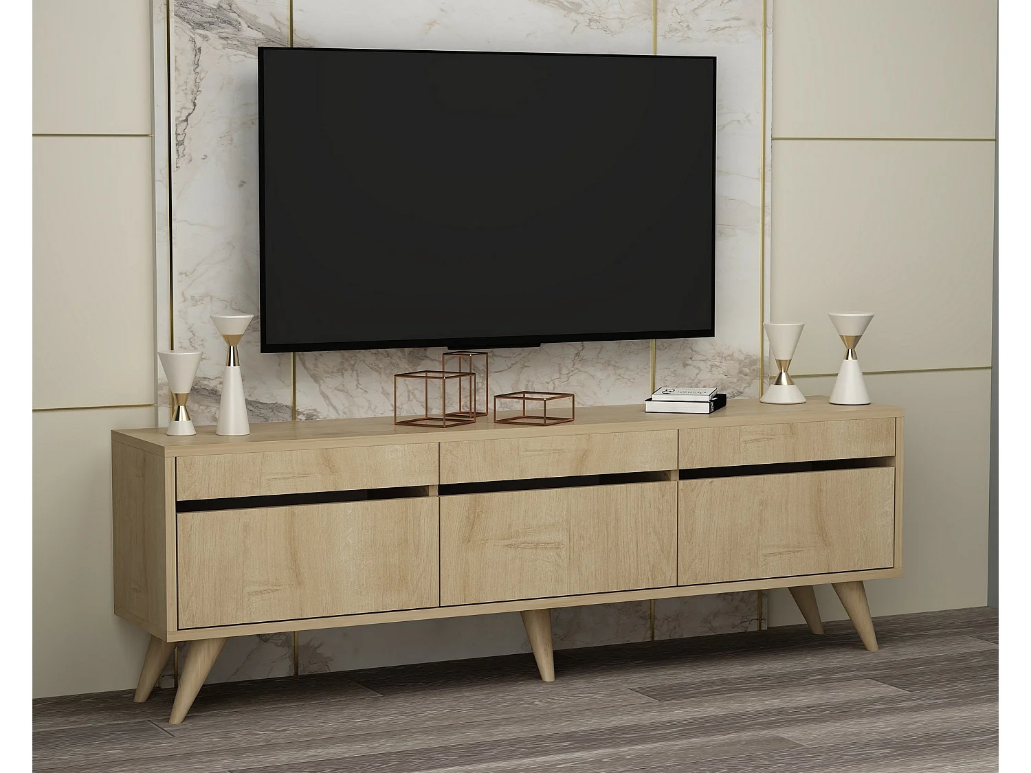 Meuble TV style scandinave Algol 150cm Chêne clair