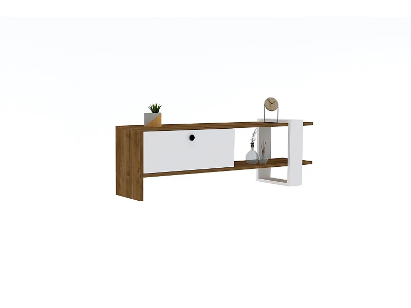 Mesa de tv Kailua 478, Blanco|Nuez, 120x37x25cm