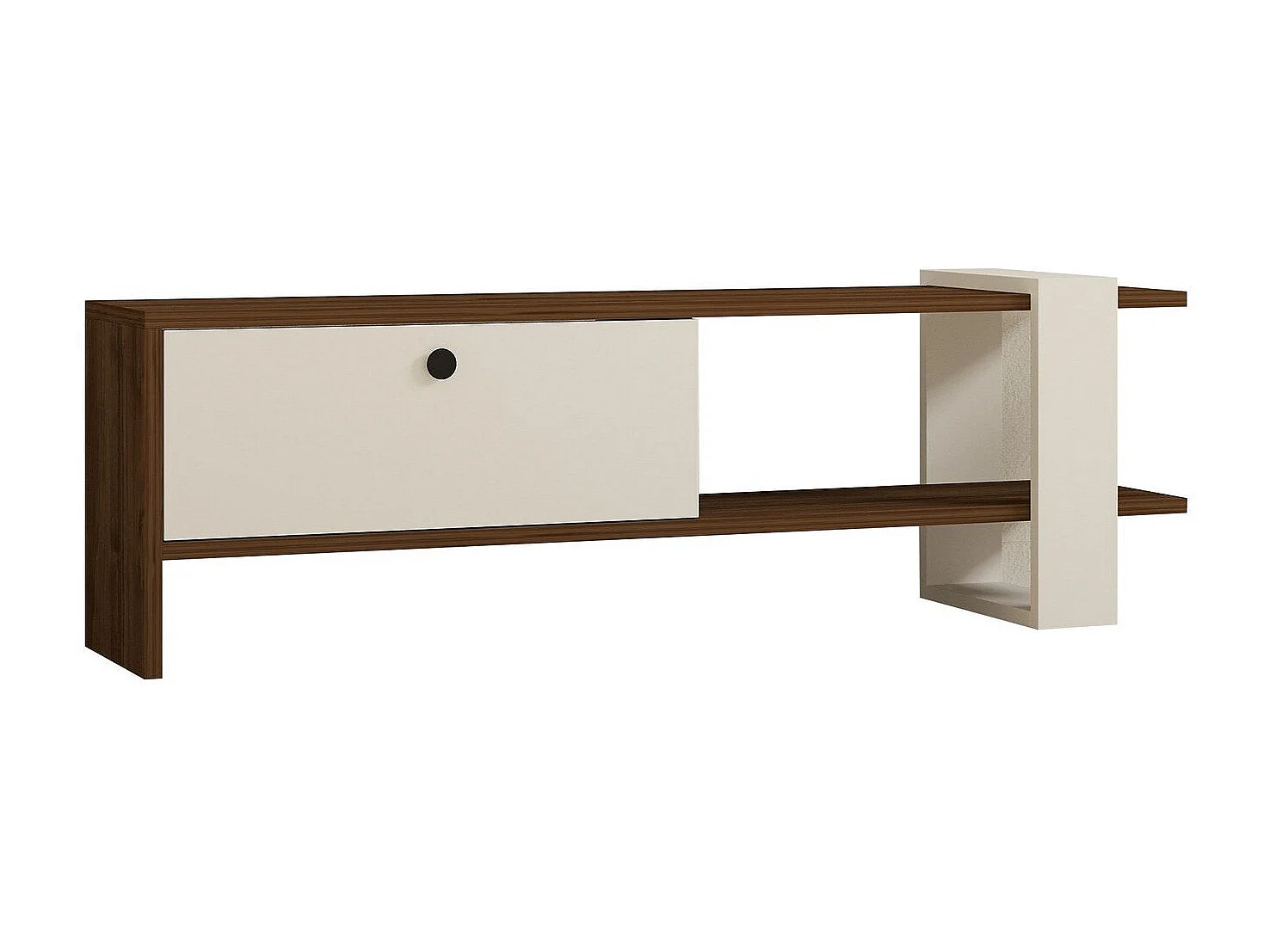 Meuble TV 1 porte kaine 120cm Bois Naturel et Blanc