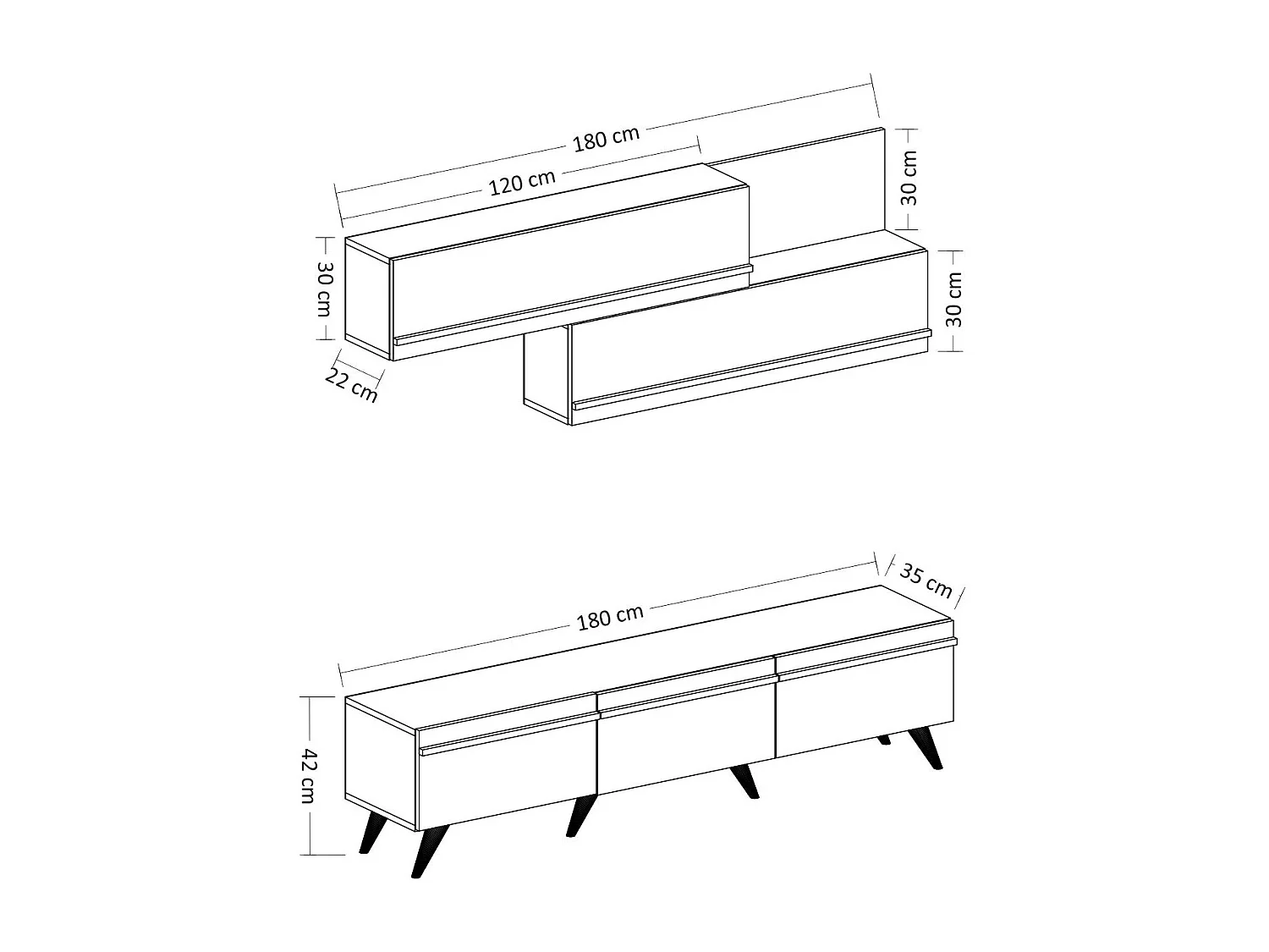 Mueble de TV – 180 cm x 42 cm x 35 cm – Blanco y Zafiro – Tablero de Partículas