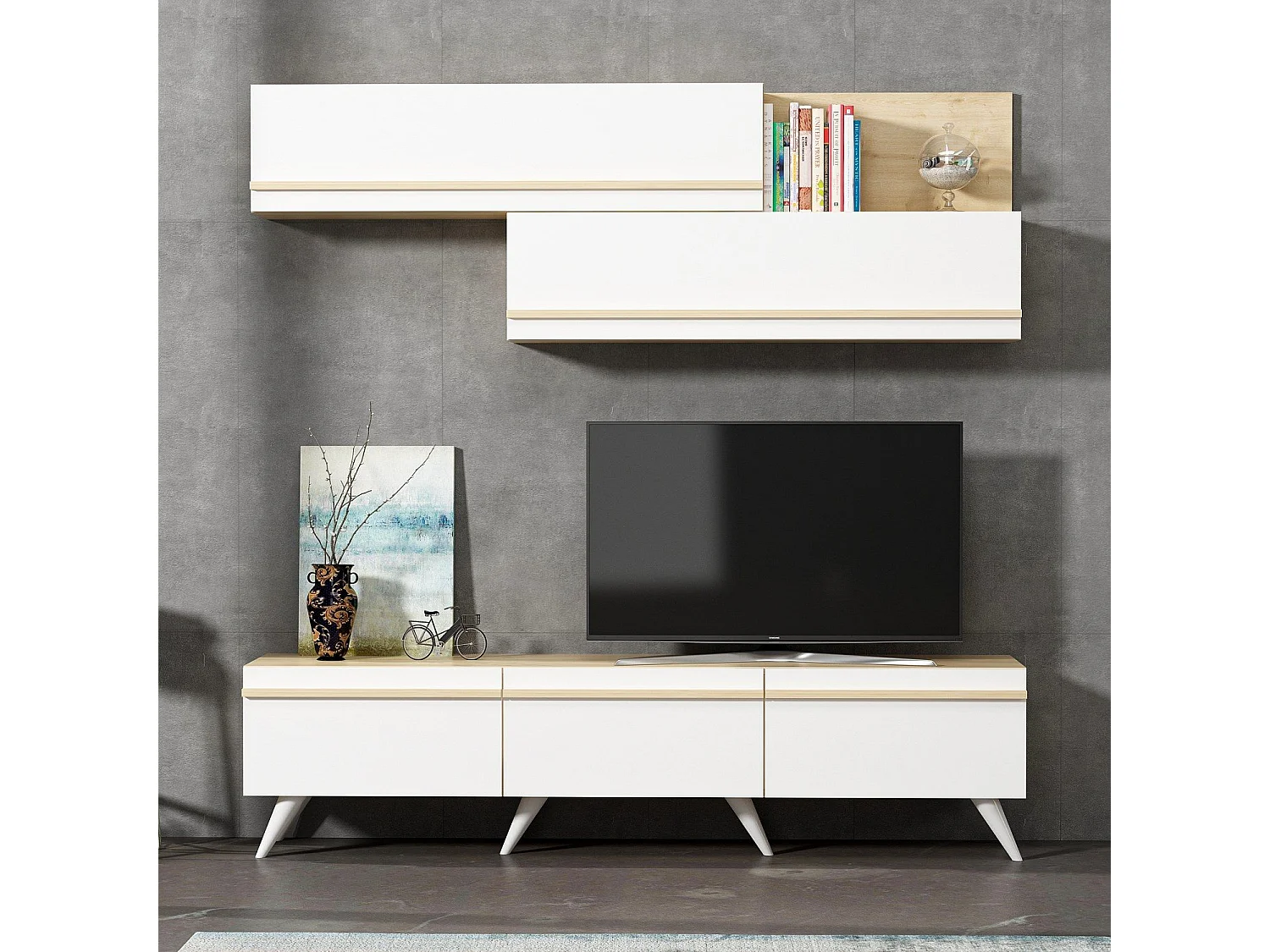 TV-Ständer – 180 cm x 42 cm x 35 cm – Weiß und Saphir – Spanplatte