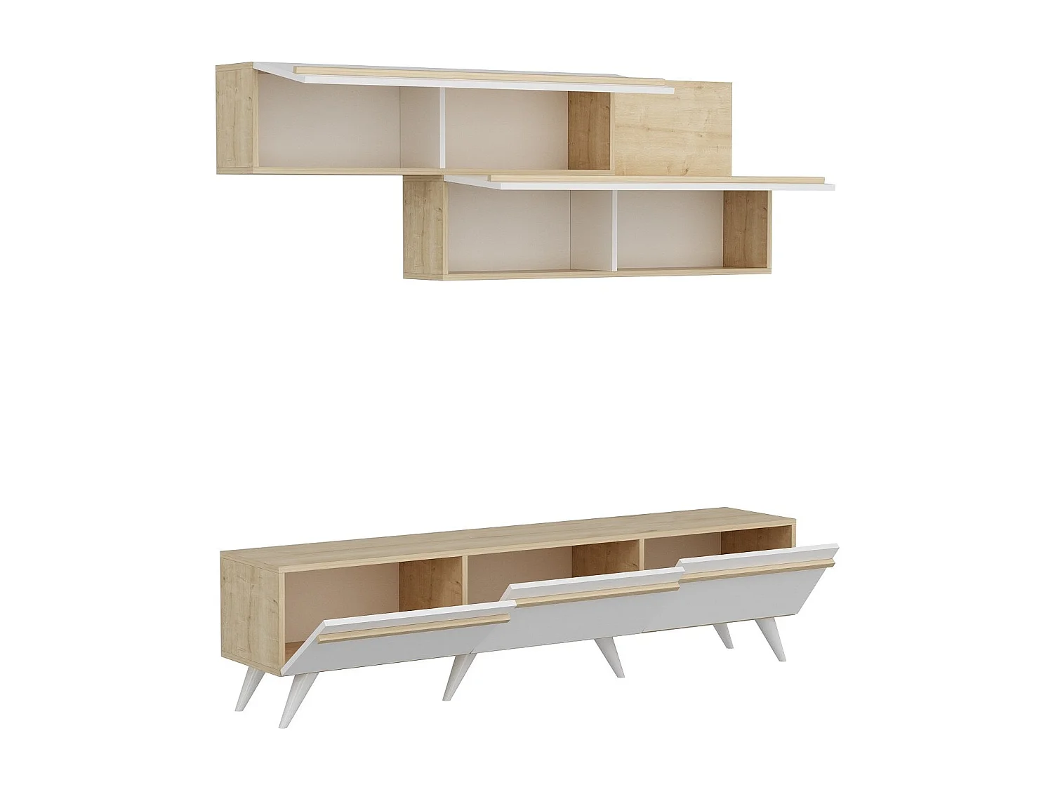 TV-Ständer – 180 cm x 42 cm x 35 cm – Weiß und Saphir – Spanplatte