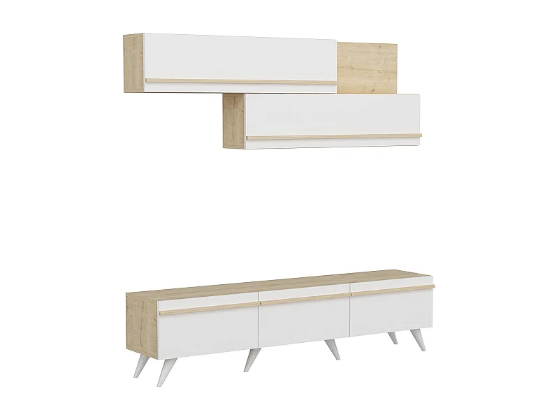 Mueble de TV – 180 cm x 42 cm x 35 cm – Blanco y Zafiro – Tablero de Partículas