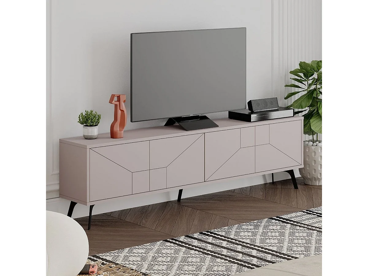 Estante para TV moderna – 180 x 50 x 29,6 cm – cor mocha claro – MDF revestido em melamina