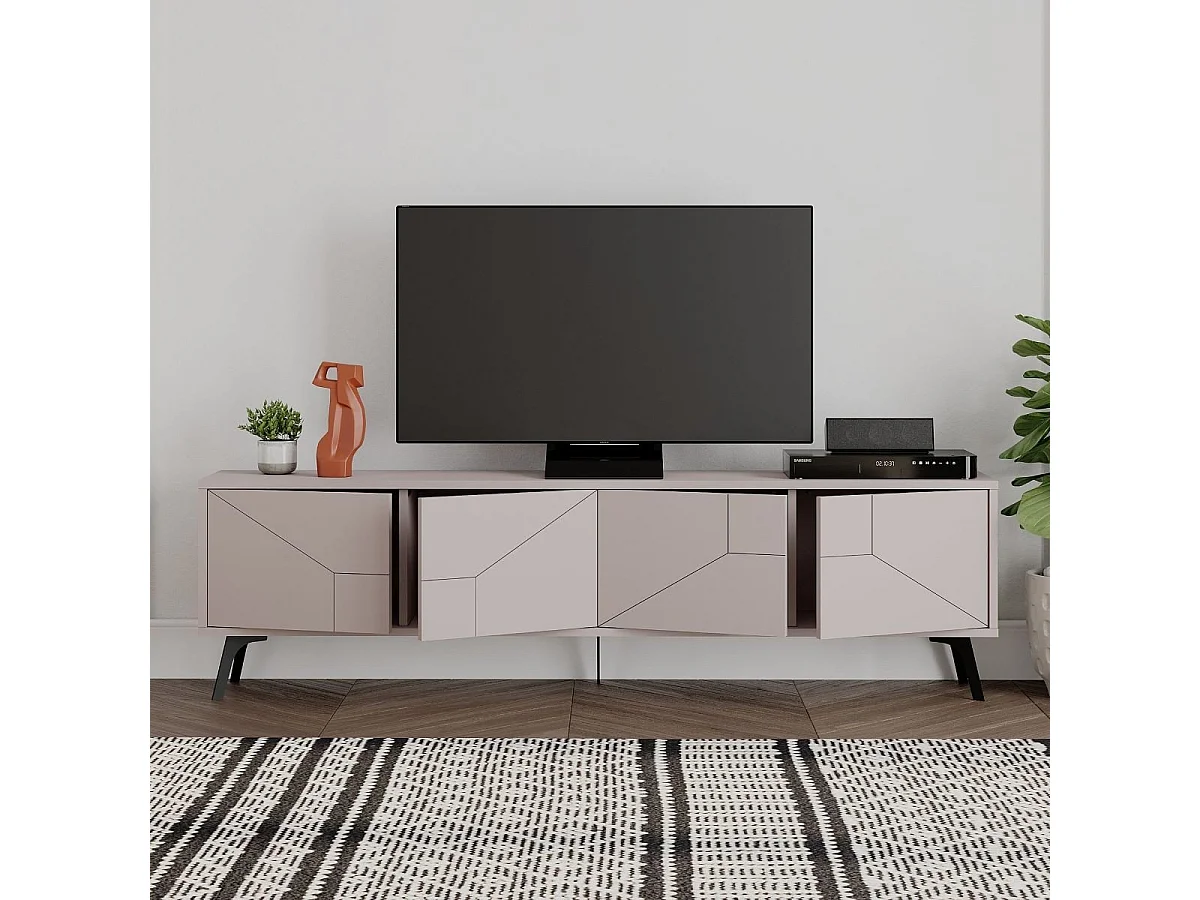 Estante para TV moderna – 180 x 50 x 29,6 cm – cor mocha claro – MDF revestido em melamina