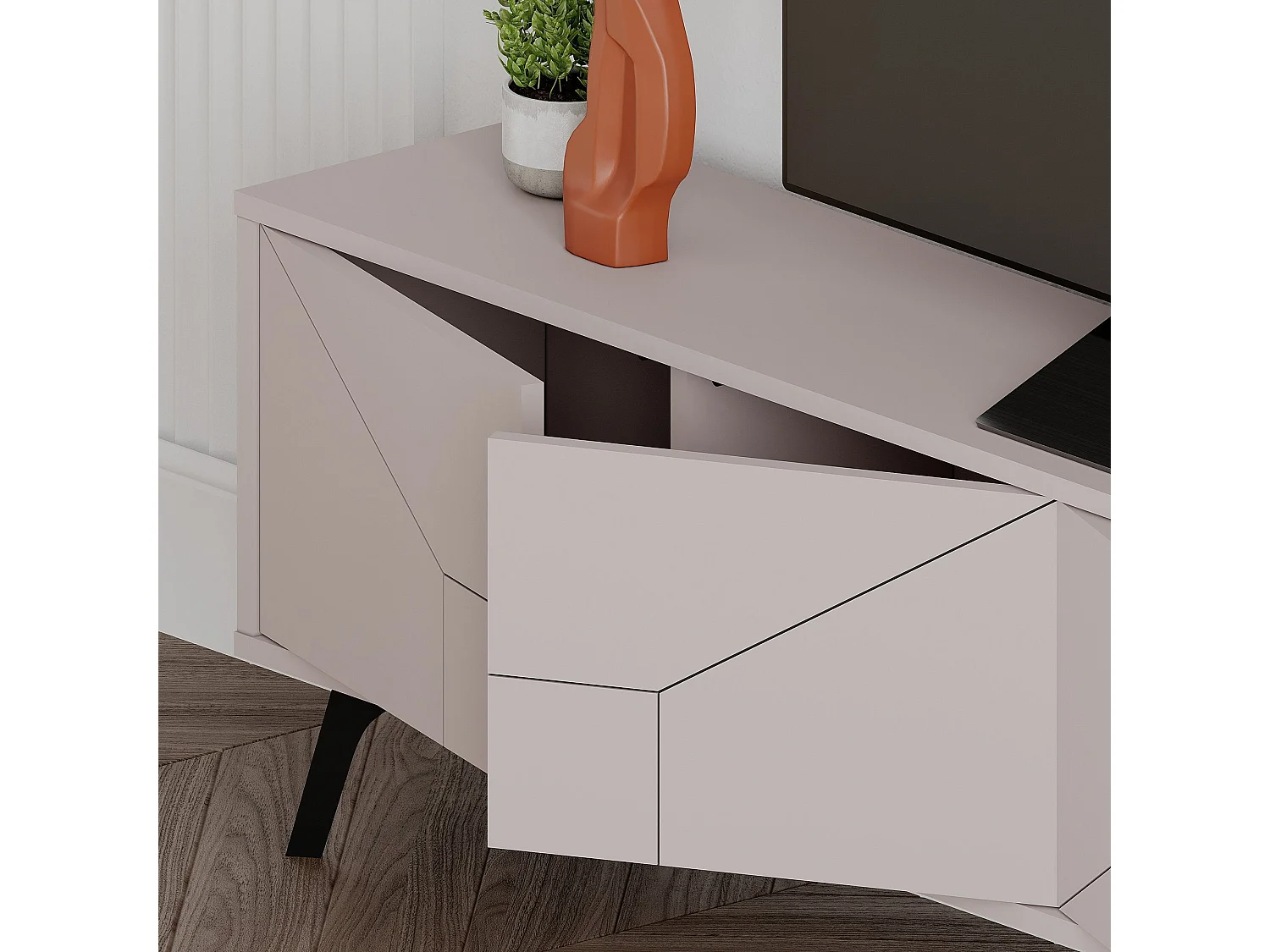 Estante para TV moderna – 180 x 50 x 29,6 cm – cor mocha claro – MDF revestido em melamina