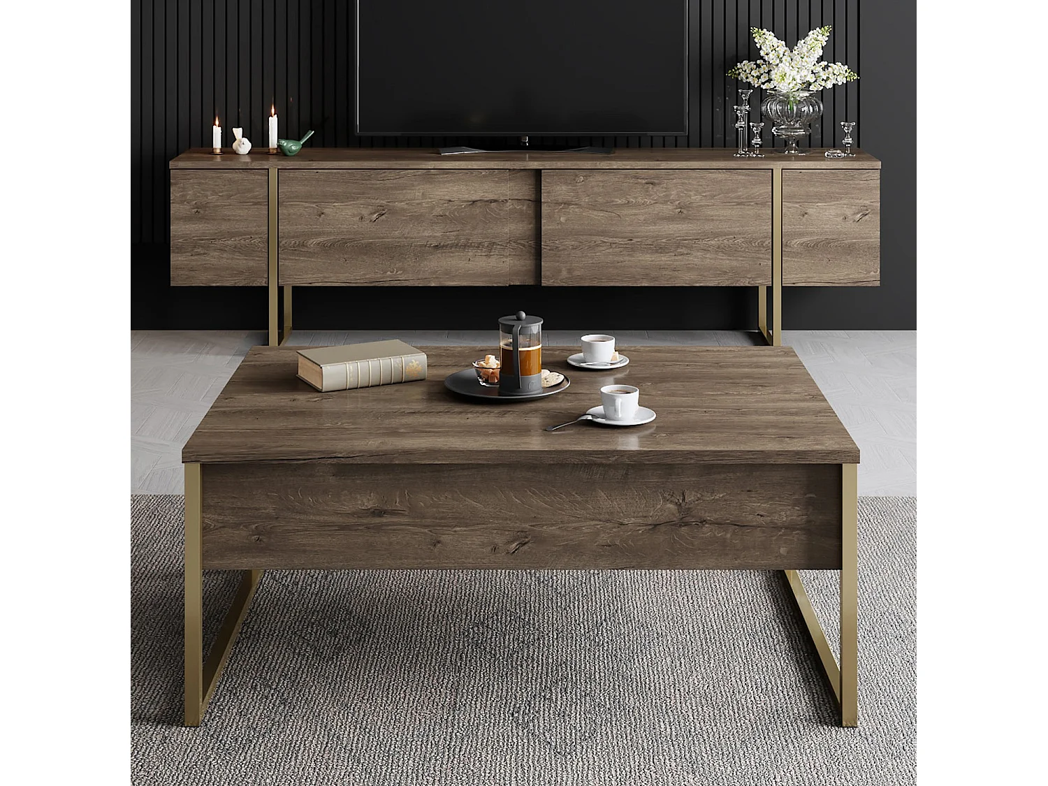 Meuble TV 2 portes rabattables L180 cm - LUXE