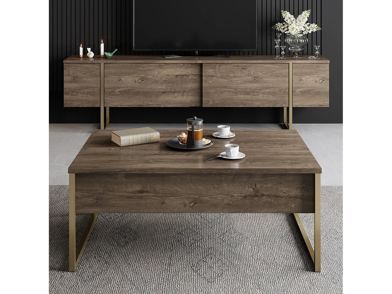 Meuble TV 2 portes rabattables L180 cm - LUXE