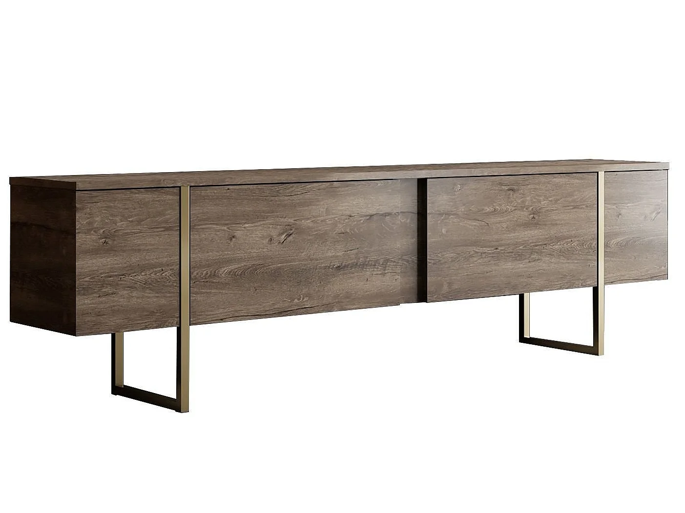 Modern Scandinavian TV Stand - Walnut and Gold - 180 x 30 x 50 cm - Metal Legs