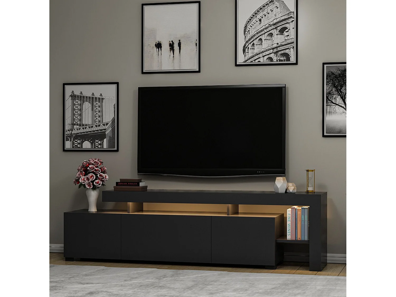 Meuble Tv design avec LED Jasir L192cm Anthracite