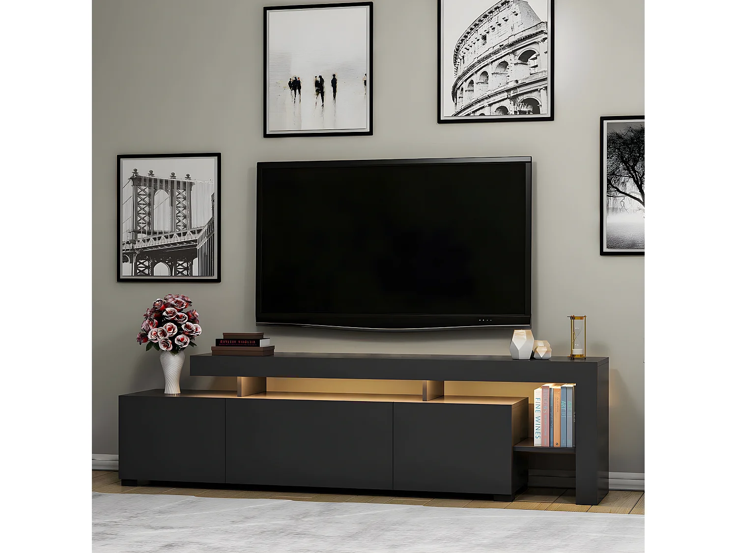 Meuble Tv design avec LED Jasir L192cm Anthracite