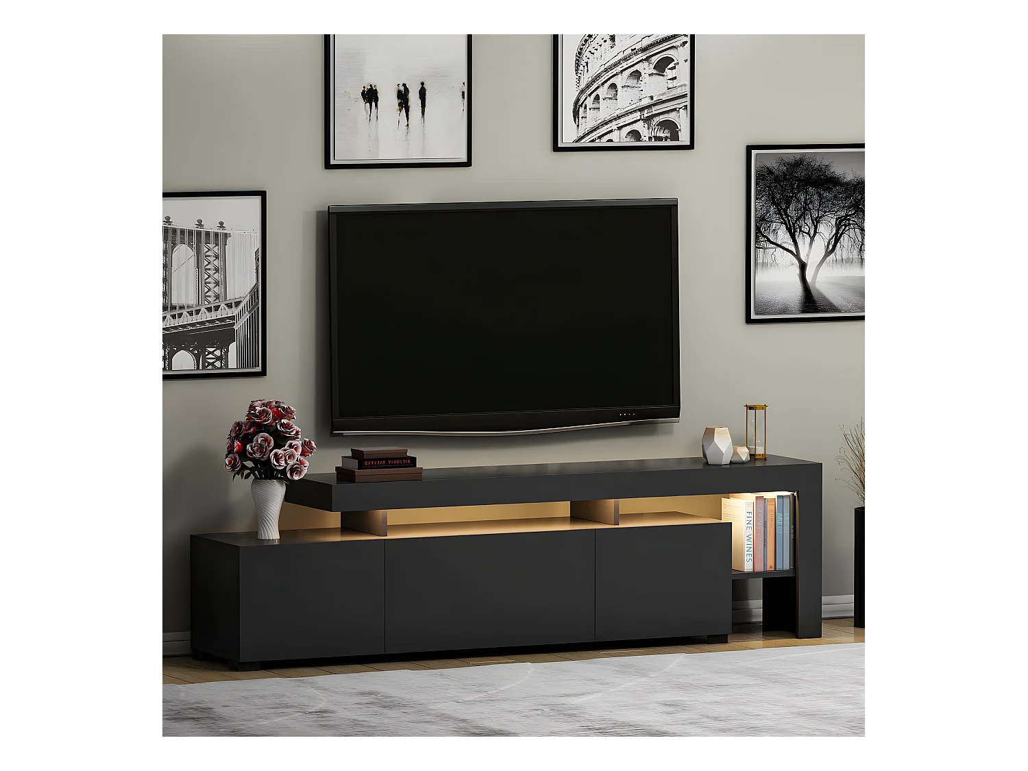 Meuble Tv design avec LED Jasir L192cm Anthracite