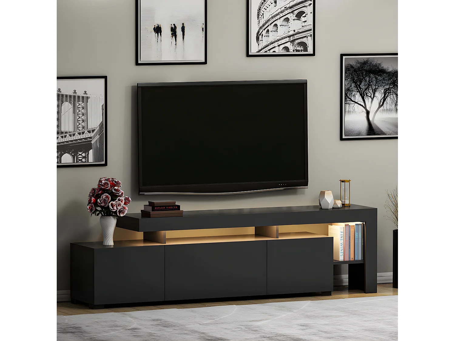 Meuble Tv design avec LED Jasir L192cm Anthracite