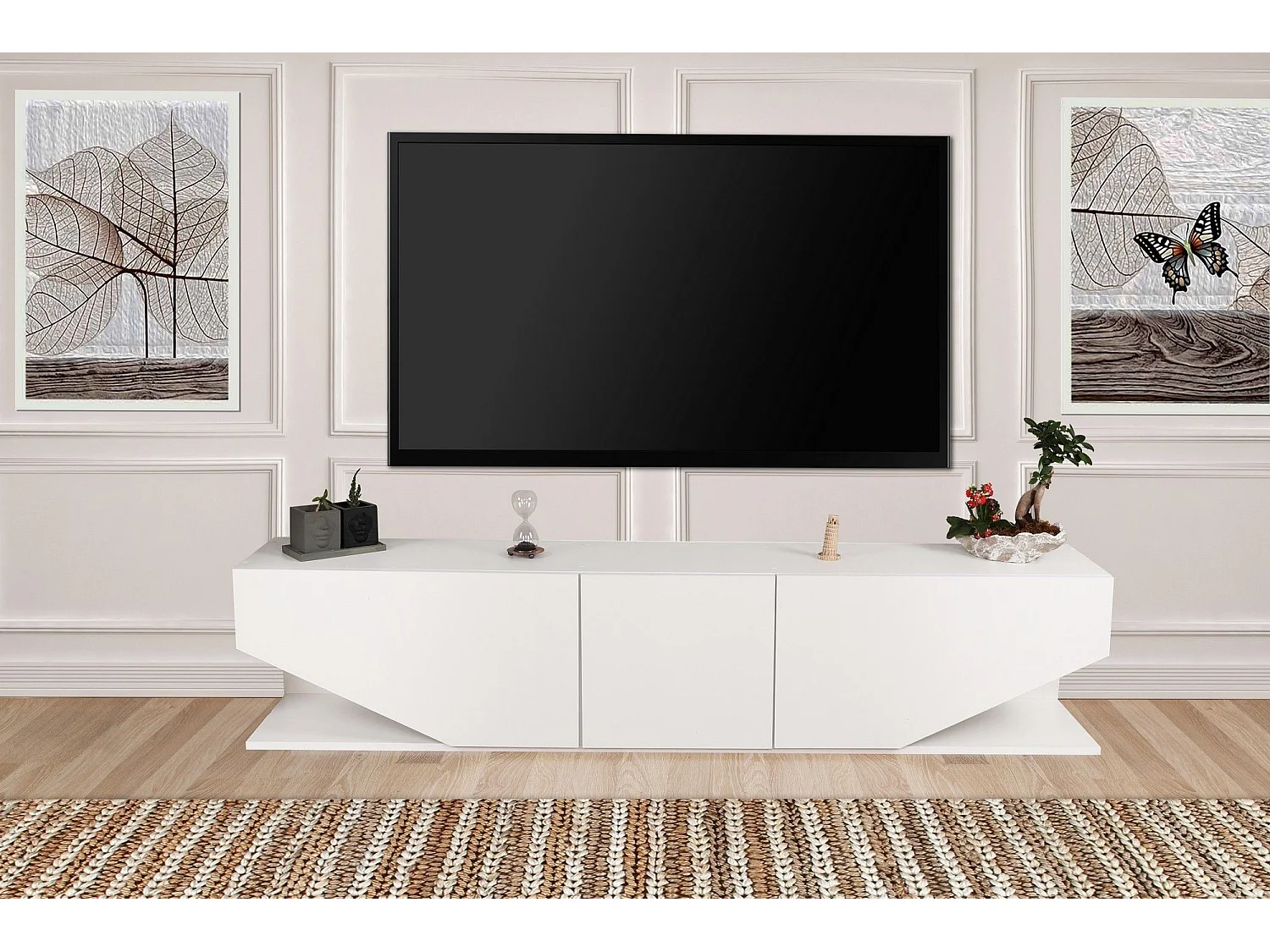 Móvel de TV moderno – 180 cm – branco – aglomerado revestido em melamina
