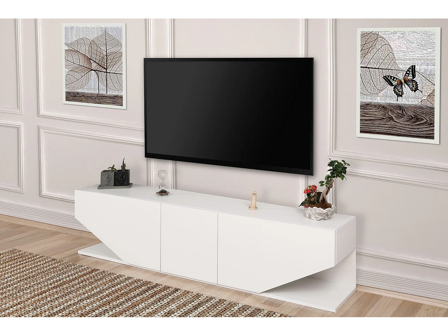 Móvel de TV moderno – 180 cm – branco – aglomerado revestido em melamina