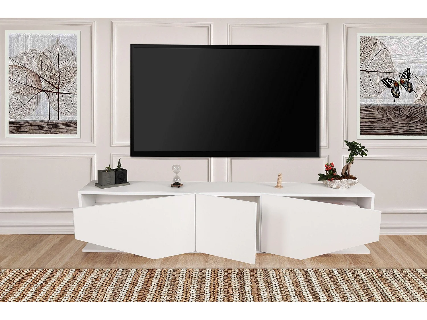 Móvel de TV moderno – 180 cm – branco – aglomerado revestido em melamina