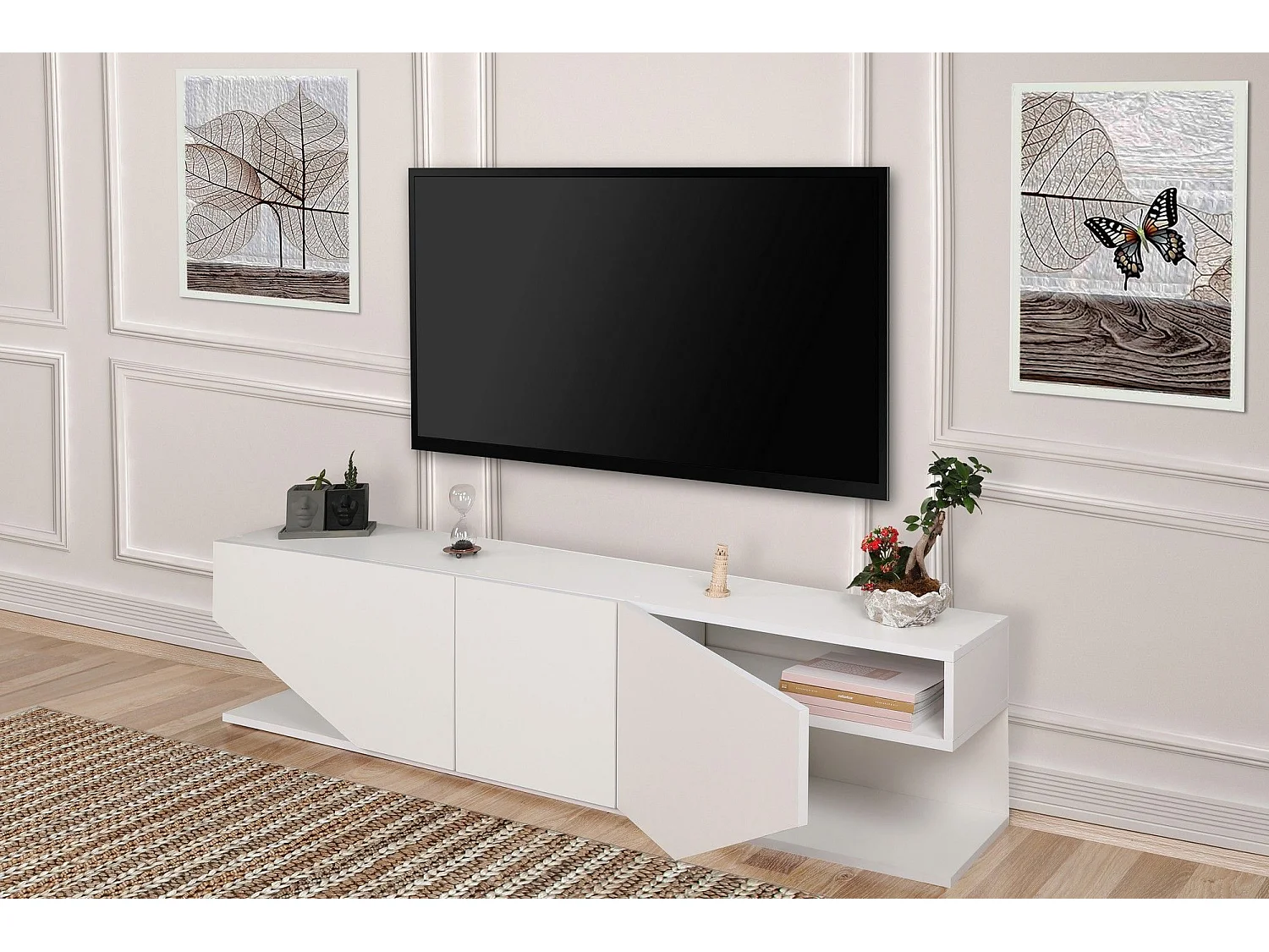 Móvel de TV moderno – 180 cm – branco – aglomerado revestido em melamina
