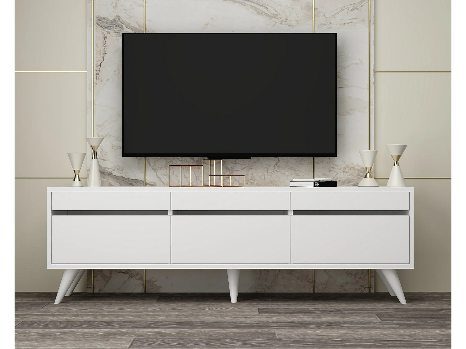 Meuble TV style scandinave Algol 150cm Blanc