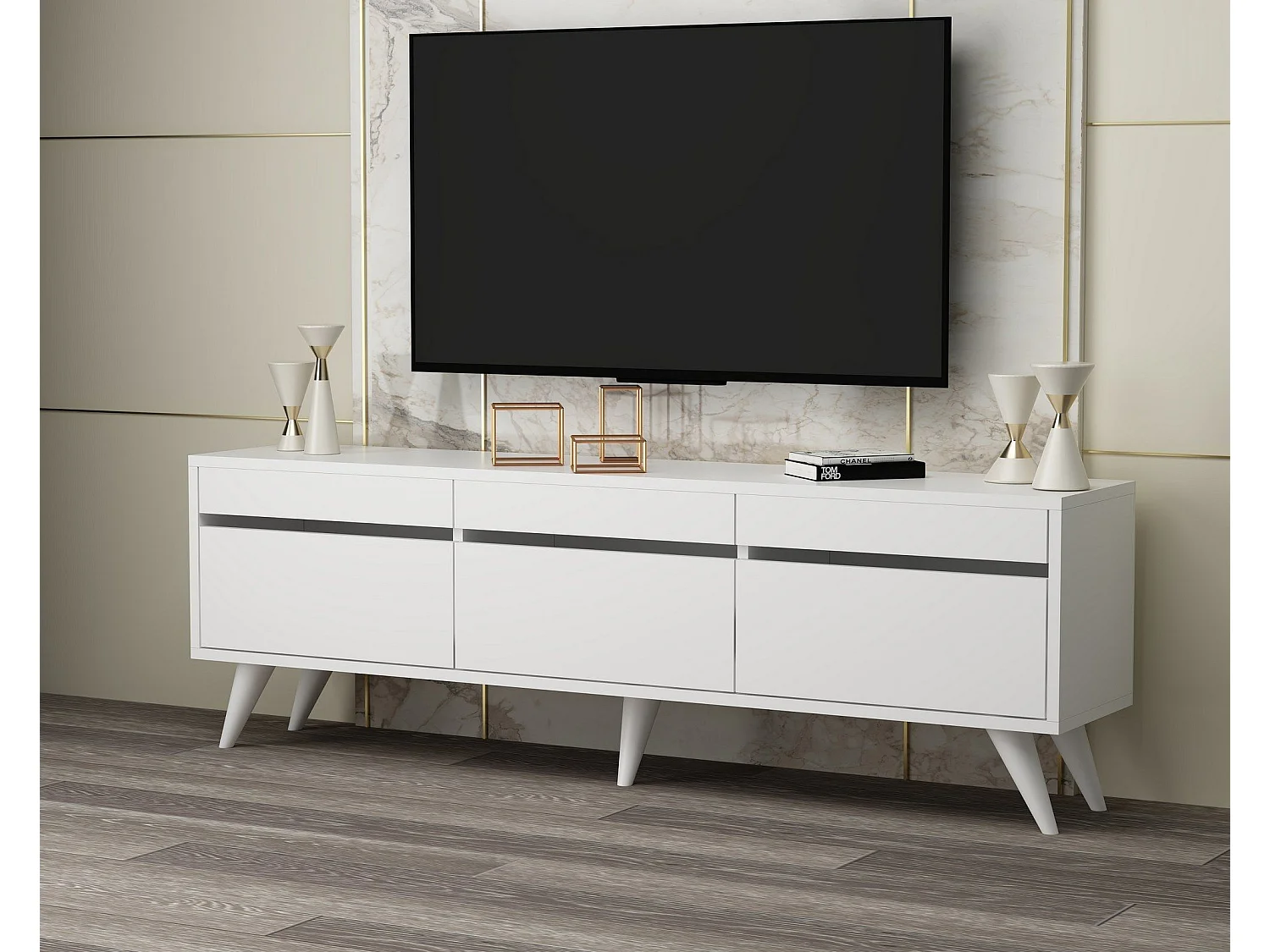 Meuble TV style scandinave Algol 150cm Blanc