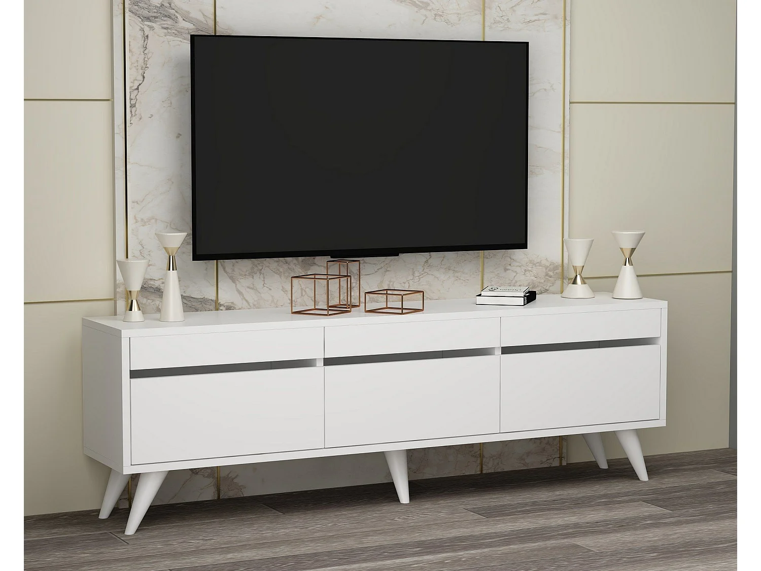 Meuble TV style scandinave Algol 150cm Blanc
