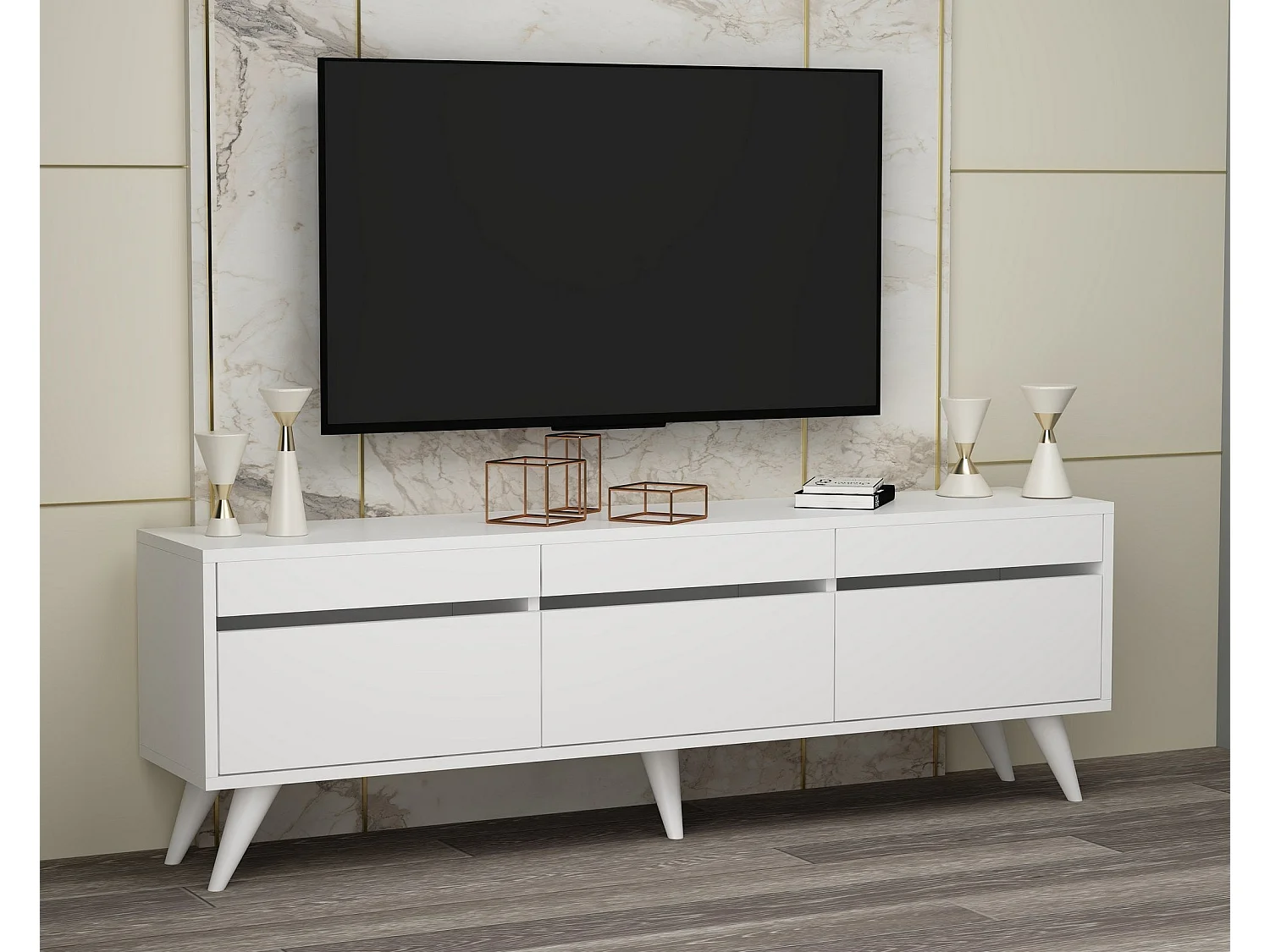 Meuble TV style scandinave Algol 150cm Blanc