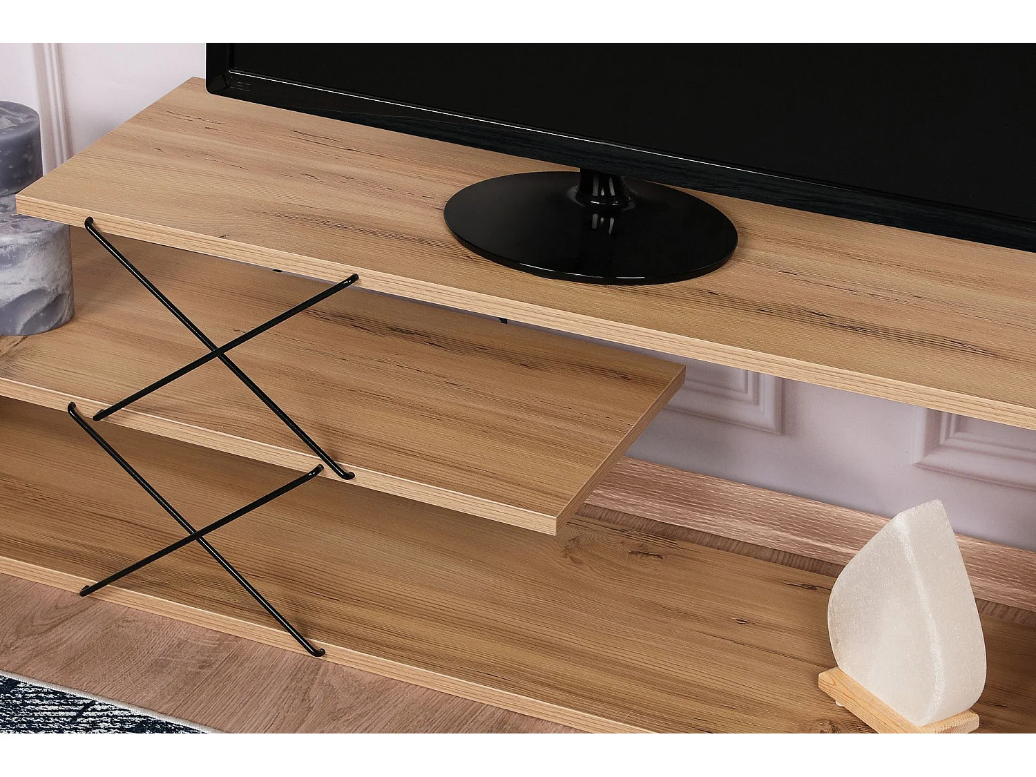 Móvel de TV industrial – 120 cm x 40 cm x 30 cm – cor carvalho – melamina