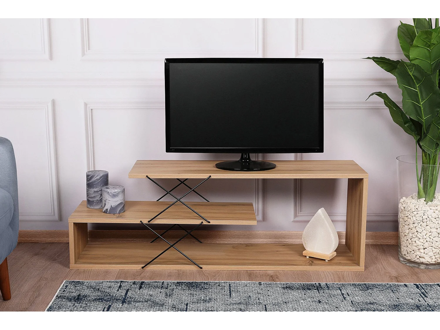 Szafka RTV industrialna – 120 cm x 40 cm x 30 cm – kolor dębowy – melamina