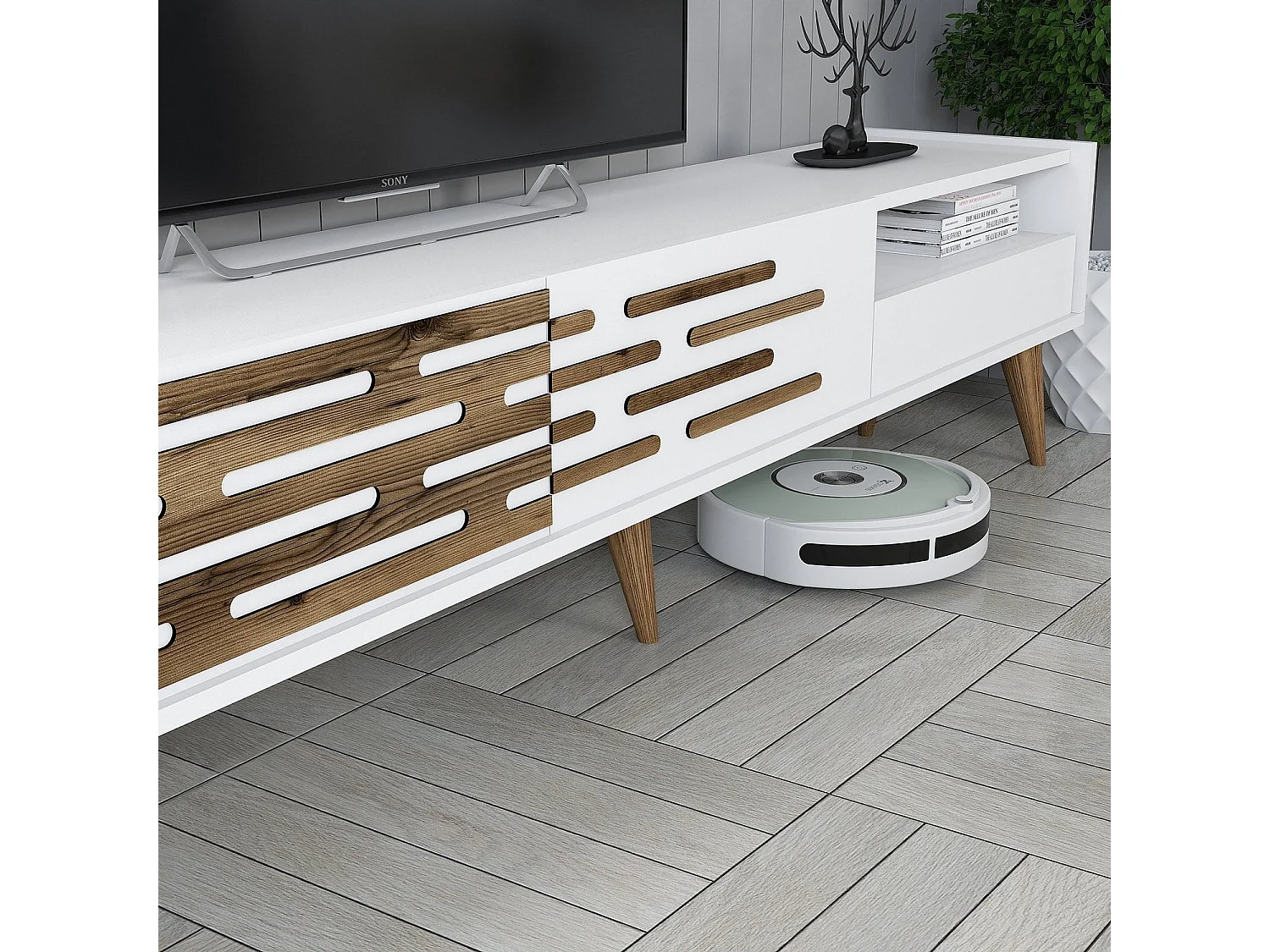 Móvel de TV – 180 cm largura – Branco – Melamina