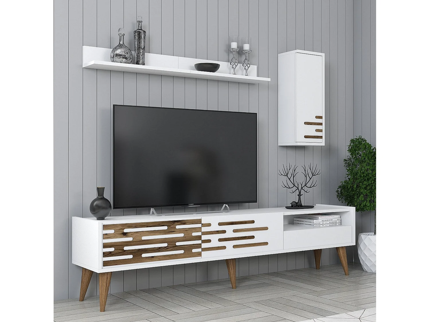 TV-Ständer – 180 cm breit – Weiß – Melamin