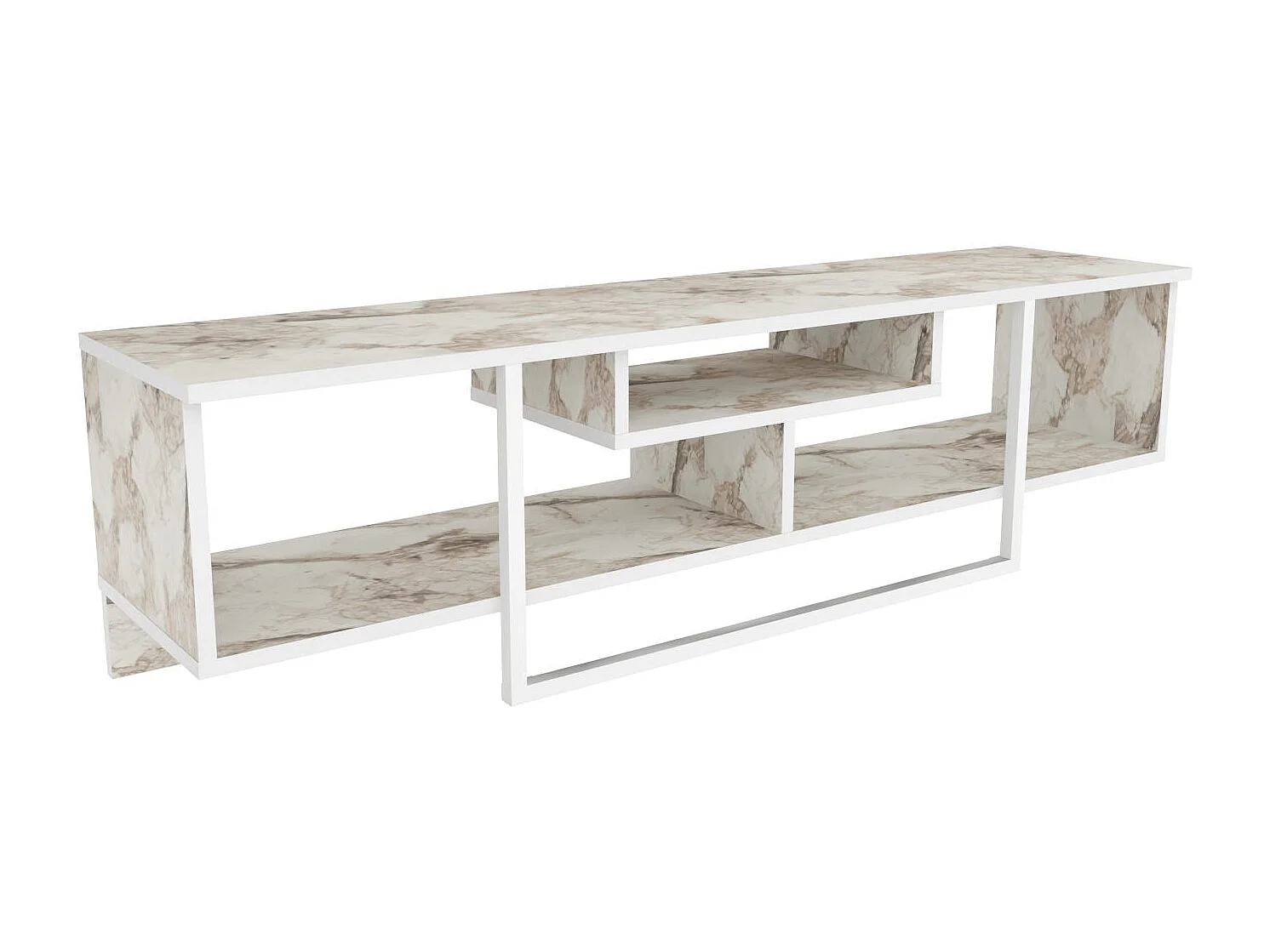 Skandinavischer TV-Ständer, weiß, 150 cm x 35,2 cm x 40 cm | 100 % melaminbeschichtete Spanplatte, 18 mm stark | Stilvoll und funktional für moderne Wohnzimmer