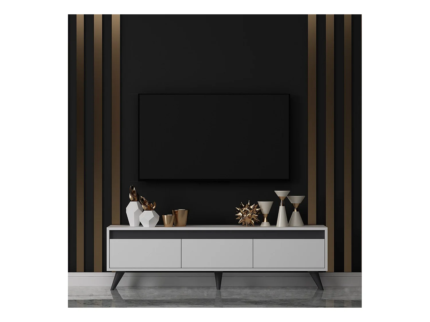 Meuble TV moderne Scorpii L150cm Blanc