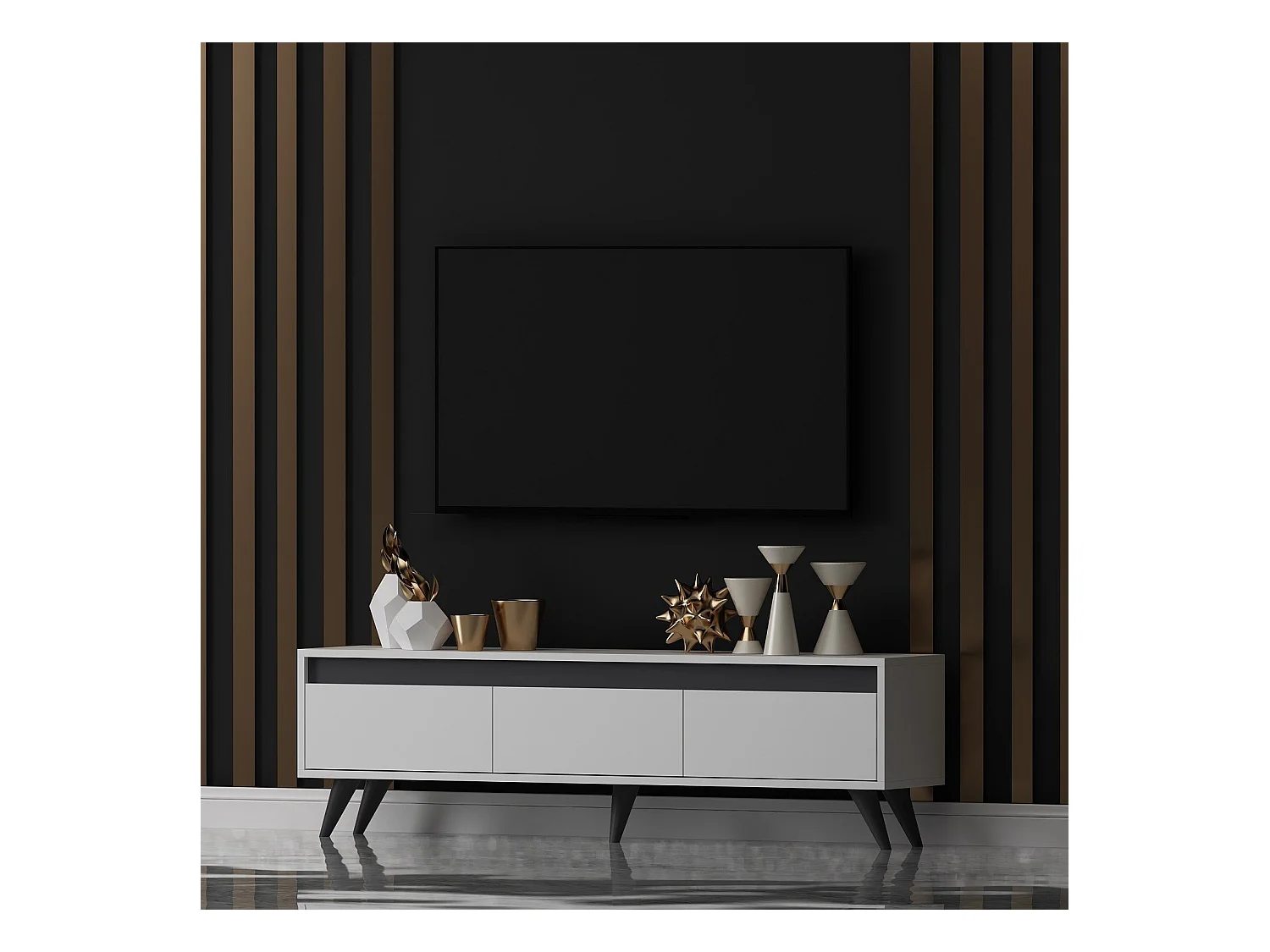 Meuble TV moderne Scorpii L150cm Blanc