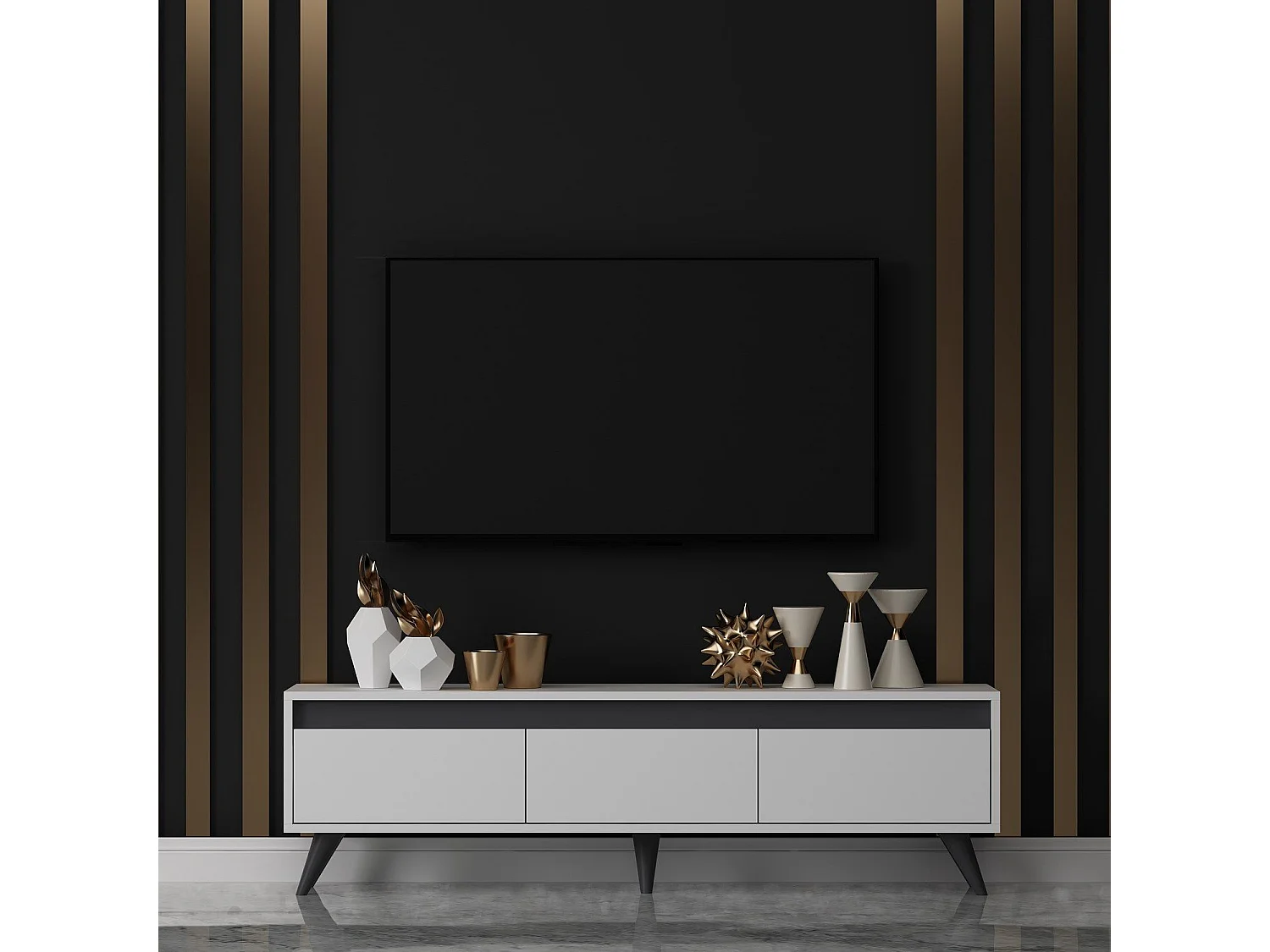 TV-Ständer – 150 cm x 30 cm x 45 cm – Weiß – Spanplatte mit Melaminbeschichtung