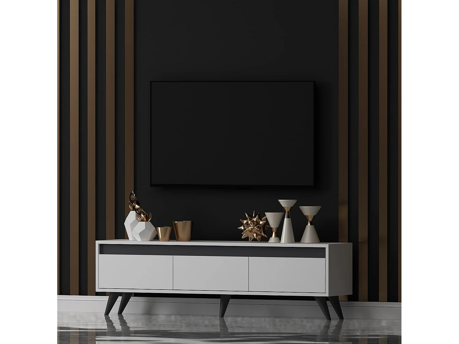 TV-Ständer – 150 cm x 30 cm x 45 cm – Weiß – Spanplatte mit Melaminbeschichtung