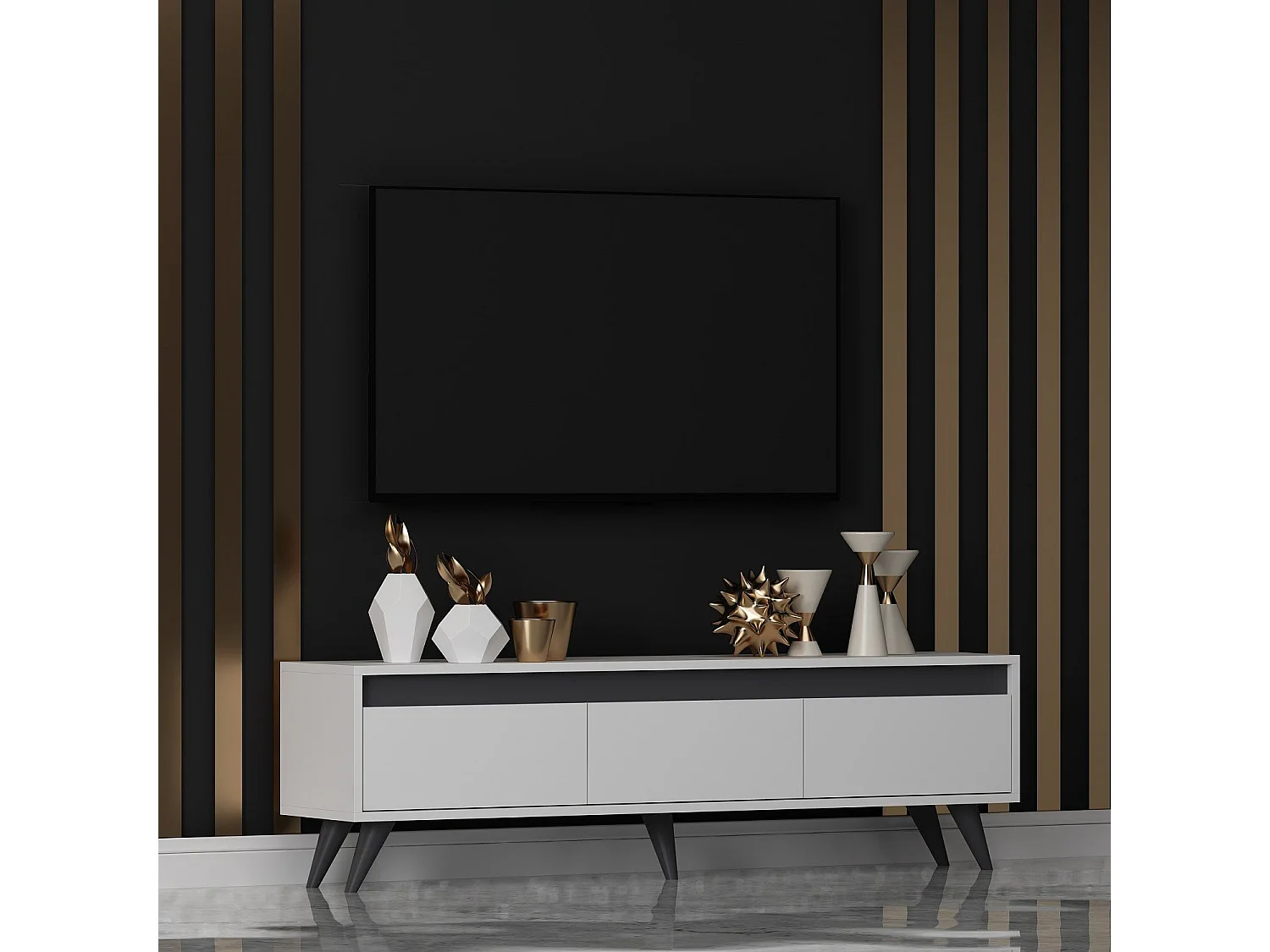 TV-Ständer – 150 cm x 30 cm x 45 cm – Weiß – Spanplatte mit Melaminbeschichtung