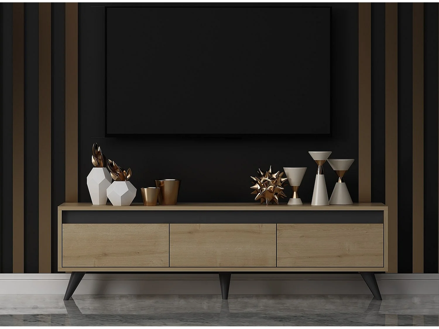 TV-Ständer – 150 cm x 30 cm x 45 cm – Weiß – Spanplatte mit Melaminbeschichtung