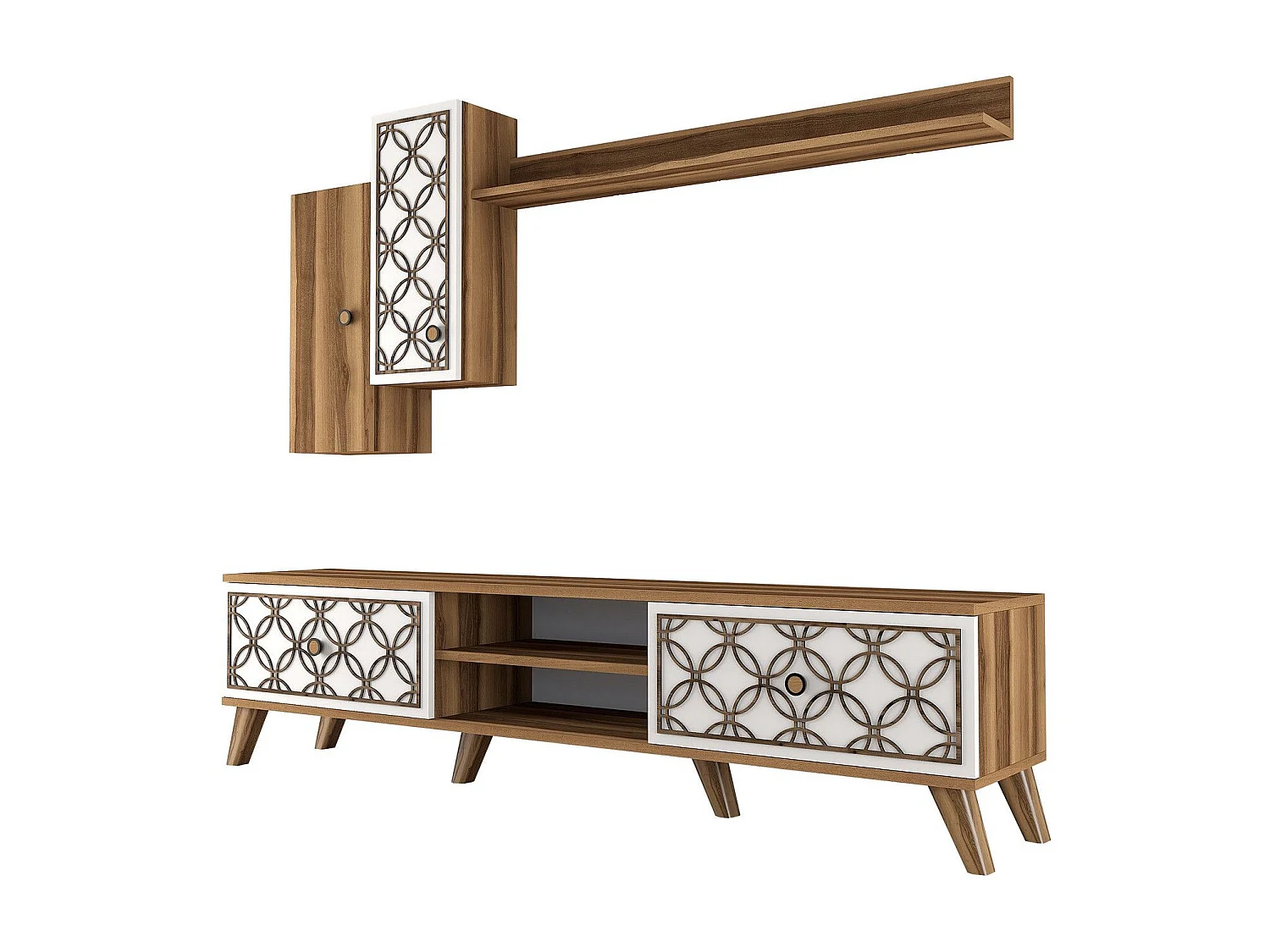 Mueble de TV moderno – 180 x 44 x 35 cm – Nogal y blanco – Melamina