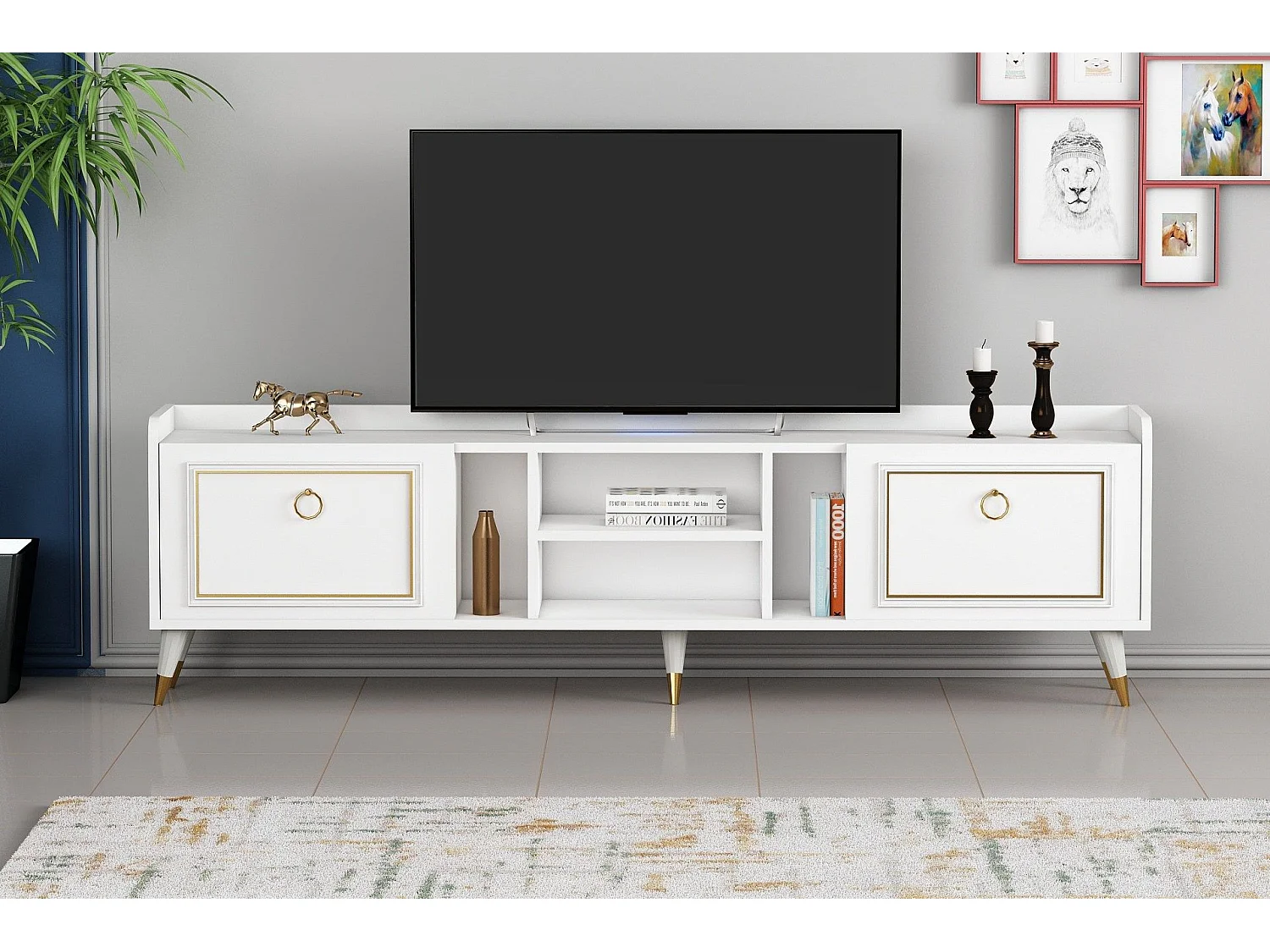 Mobile TV – 180 x 55 x 35 cm – Bianco e Oro – Melamina