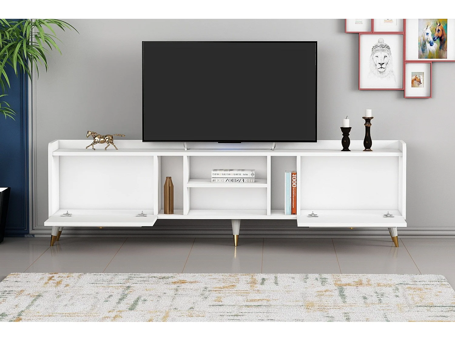 Mobile TV – 180 x 55 x 35 cm – Bianco e Oro – Melamina