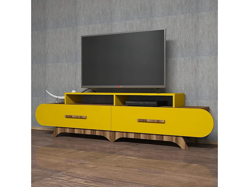 Mueble de TV – 205 x 50 x 36,8 cm – amarillo y nogal – tablero de partículas