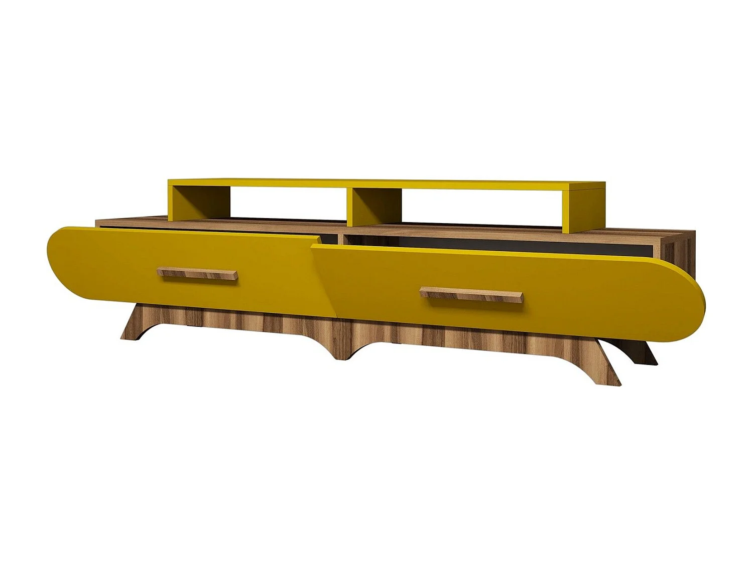 TV-Ständer – 205 x 50 x 36,8 cm – Gelb und Walnuss – Spanplatte