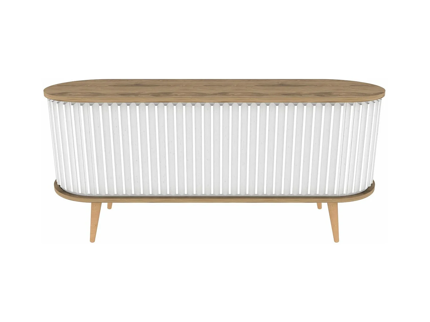Meuble TV portes coulissantes Natera 140cm Chêne clair et Blanc