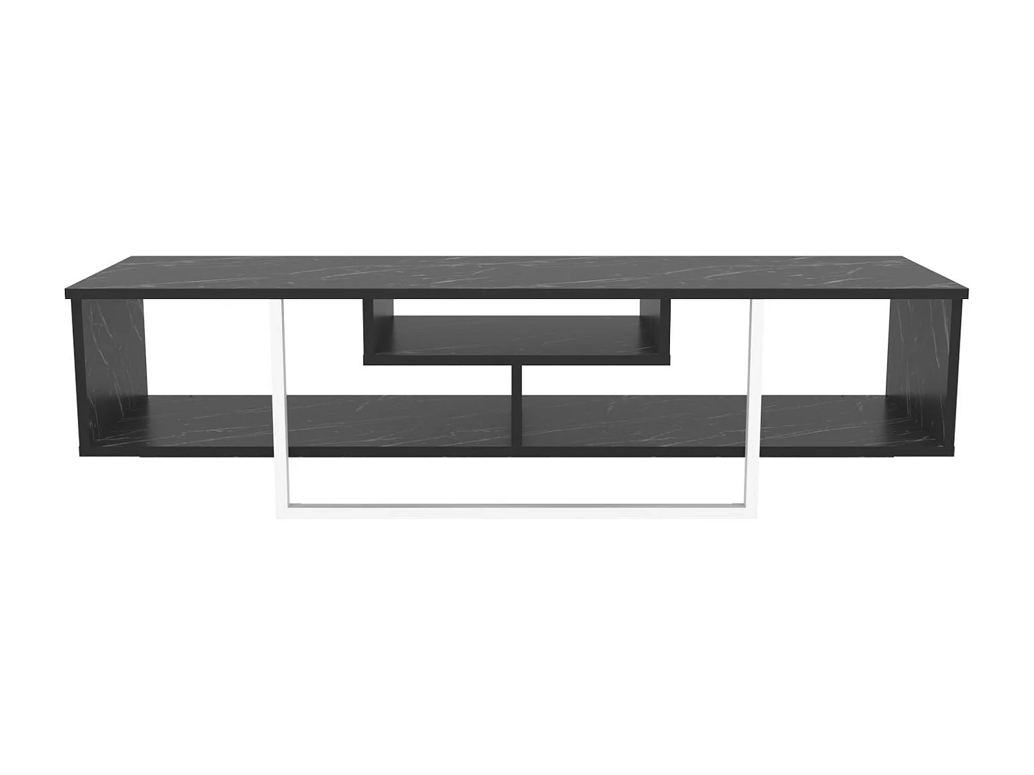 Meuble TV Nikolai 150cm Blanc et Noir Effet marbre