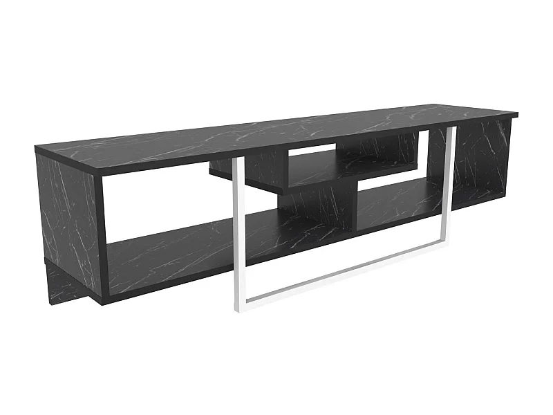 Meuble TV Nikolai 150cm Blanc et Noir Effet marbre