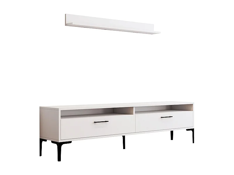 Estante para TV moderna – 180 cm de largura – branca – melamina