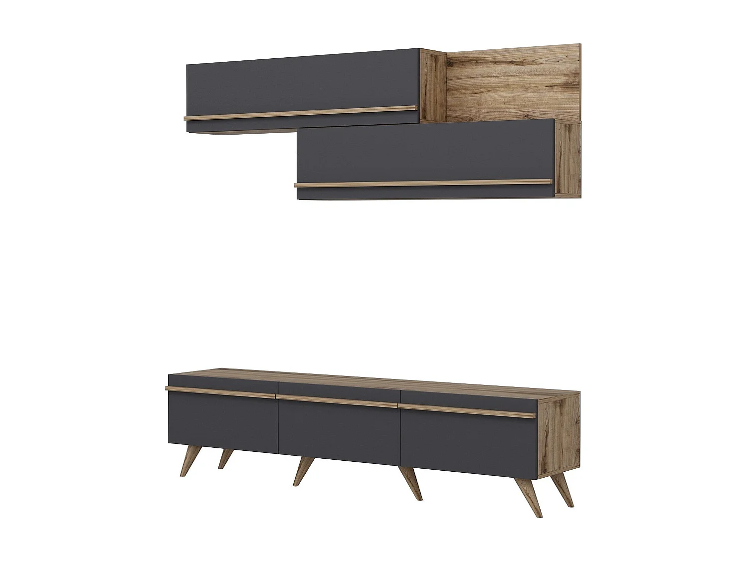 Mueble de TV – 180 cm x 42 cm x 35 cm – Antracita y Nogal – Tablero de partículas recubierto de melamina